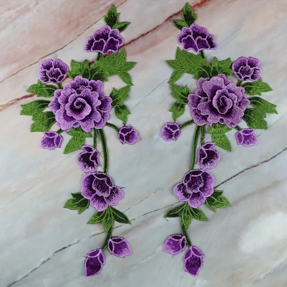 2pc Floral Embroidered Patch